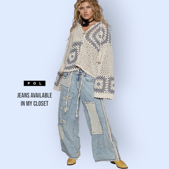 POL Cozy Slouchy Thick Lush Oversized Lavender Crochet Button Up Hoodie Sweater - Picture 9 of 11